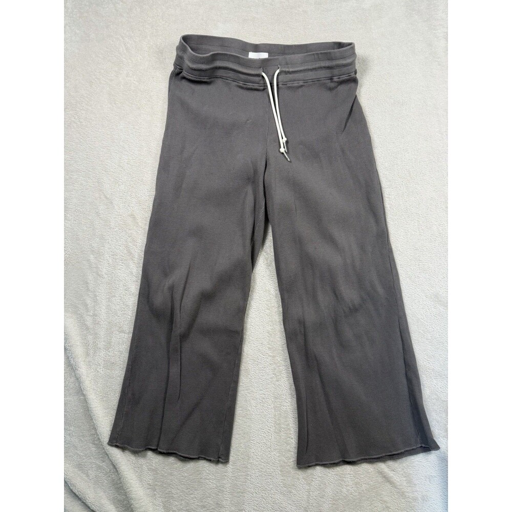 MATE the Label Gray Thermal Waffle Knit Wide Leg Lounge Pants Medium Drawstring